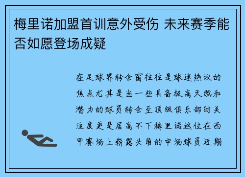 梅里诺加盟首训意外受伤 未来赛季能否如愿登场成疑